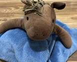 Mud Pie Blue Fleece Brown Horse Baby Blanket Plush Horse Head and Feet 3... - $22.79