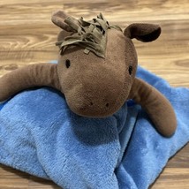 Mud Pie Blue Fleece Brown Horse Baby Blanket Plush Horse Head and Feet 37x34 - £18.21 GBP