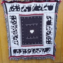 VTG Pat Meyers Crown Crafts  62 X 52 Throw Blanket Afghan Cows Hearts USA Made - £22.25 GBP