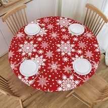 Christmas Snowflakes Tablecloth With Elastic Edge, Round Table Cloth Washable Re - £24.95 GBP