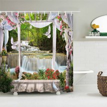 European landscape Style Waterproof Shower Curtain with Hooks - £25.37 GBP