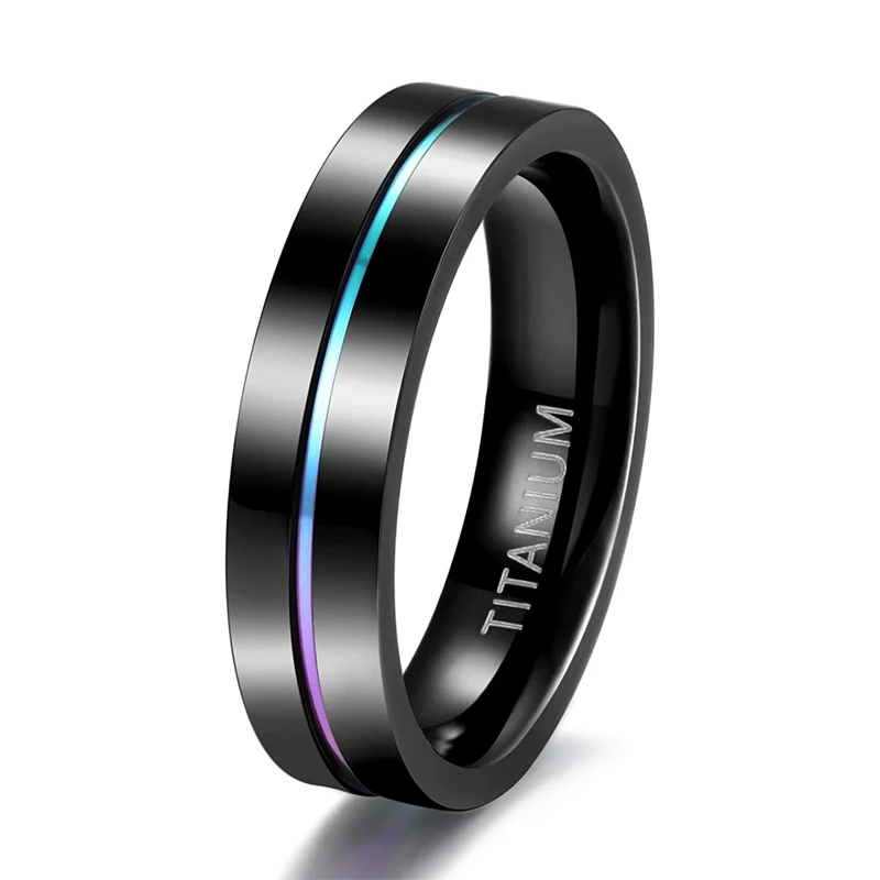 5mm 7mm 9mm Men Black Ring Titanium Women Wedding Band Rainbow Thin Groove Coupl - £20.04 GBP