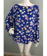 NWT Women&#39;s Apt. 9 Blue Floral Ruched Sleeve Georgette Blouse Top Sz XL - €19,45 EUR