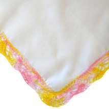 Ombre Crocheted Edge Handkerchief Vintage Hankie Cotton Pink Yellow Handmade - £7.92 GBP
