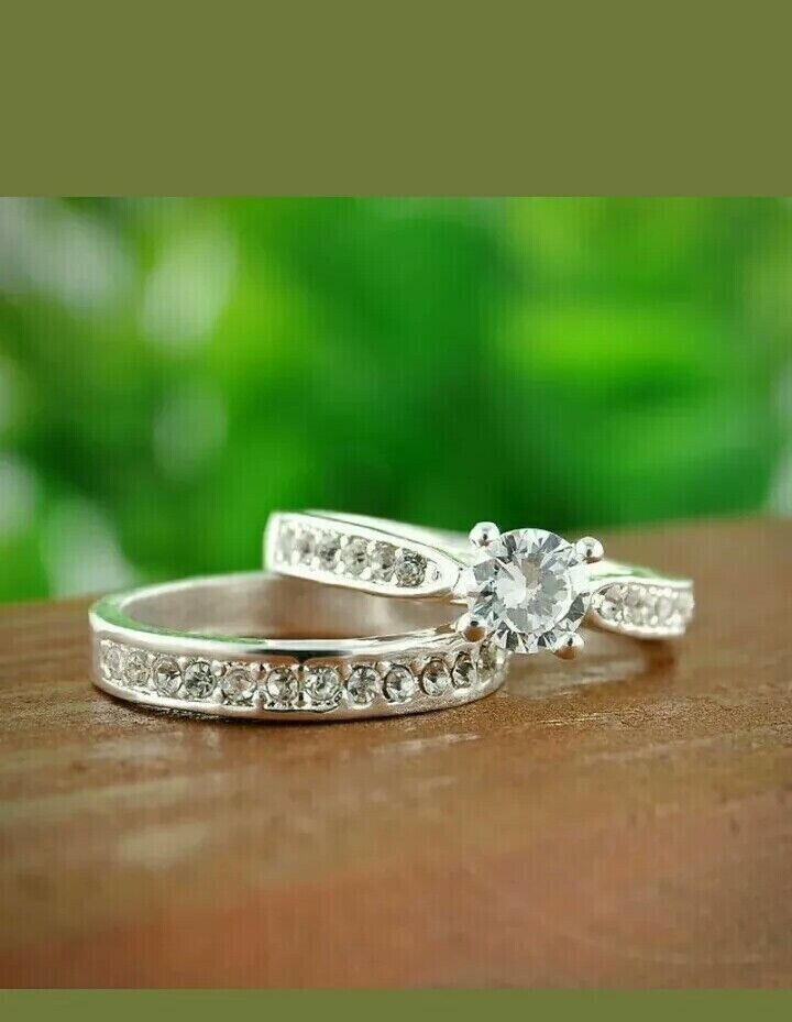3CT Graffa Moissanite Fidanzamento Sposa Ring Set 14k Placcato Oro Bianco - $118.78