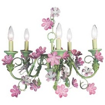 Chic Shabby Chandelier With Green And Pink Pastel Flower Accent - £398.74 GBP