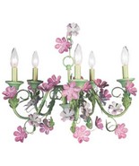 CHIC SHABBY CHANDELIER  WITH  GREEN AND PINK  PASTEL FLOWER ACCENT - £399.66 GBP