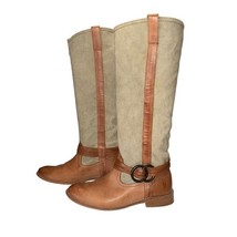 Frye Melissa Canvas and Leather Tall Boots Brown Tan Women Size 7 Buckle... - $890.05 MXN