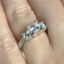 Engagement Ring 2.80Ct Princess Cut Three Diamond Solid 14k White Gold Size 6.5 - £195.43 GBP