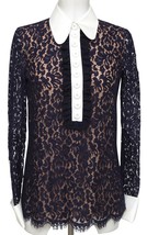 MICHAEL KORS COLLECTION Navy Blouse Shirt Floral Lace Long Sleeve Beige ... - £299.02 GBP