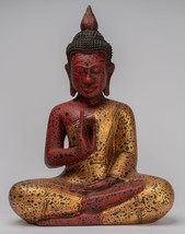 Antigüedad Khmer Estilo Cambodia Sentado Madera Estatua de Buda Teaching Mudra - - $534.72