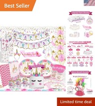 Deluxe Unicorn Birthday Party Decor with Soak-Proof Plates &amp; Fun Accesso... - $40.50