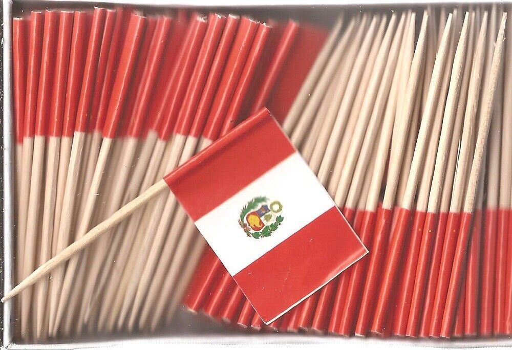 Box of 100 Peru Toothpick Flags, 100 Small Mini Peruvian Flag Cupcake Picks - $7.90