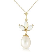 4.75 Carat 14K Solid Yellow Gold Gemstone Necklace Genuine Pearl Opal 14&quot;-24&quot; - £292.95 GBP