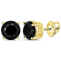 10kt Yellow Gold Round Black Color Enhanced Diamond Solitaire Earrings 3.00 Ctw - £518.78 GBP