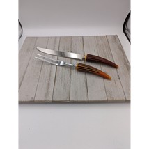 Vintage Forgecraft Set of 2 Carving Knife Meat Fork Stainless Steel Faux Antlers - £15.71 GBP