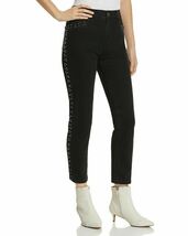 Mwt Pistola Women&#39;S Black High Rise Beaded Denim Straight Leg Jeans Size 25 - $33.67