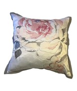 Vintage Down Filled Embroidered White Pink Rose Throw Pillow 18&quot; Large F... - £29.41 GBP