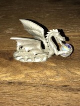 VTG Spoontiques Pewter Miniature Dragon Holding Swarovski Crystal 1985 C... - $34.65