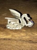 VTG Spoontiques Pewter Miniature Dragon Holding Swarovski Crystal 1985 C... - £27.45 GBP