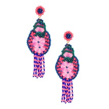 Tassel Pink Beaded Large Earrings for Women - £25.85 GBP