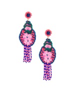 Tassel Pink Beaded Large Earrings for Women - £25.55 GBP