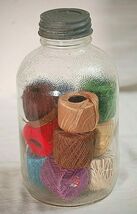 Vintage 50's Ball Clear Frosted No 10 Glass Pail Jar Metal Lid Embroider... - $69.29