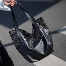 Casual Big Tote Bags Women Fashion Rivet Shoulder Bag Designer Soft Pu Leather H - £43.81 GBP