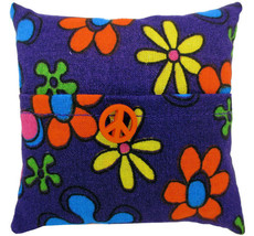 Tooth Fairy Pillow, Purple, Flower Print Fabric, Orange Peace Sign Trim ... - $4.95
