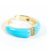 Blue Enameled &amp; Crystal Gold Cuff Band Statement Ring - £14.08 GBP