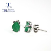 Simple earring oval 5*7mm1.5ct  Natural brazil   green gemstone 925 white sterli - £85.77 GBP