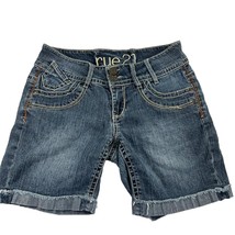 Rue 21 Denim Shorts Womens Size 3/4 Embroidered Back Pockets Stretch Cuffed Hem - £9.49 GBP