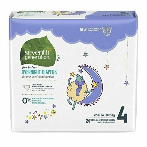 NEW Seventh Generation Overnight Diapers Free and Clear Stage 4 24 Diapers - $27.08