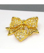 Vintage Swarovski Swan Signed Heart and Bow Brooch, Gold Tone with Clear... - £88.83 GBP