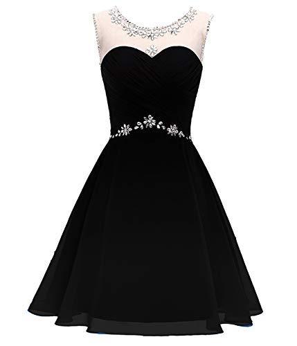 Kivary Sheer Bateau Beaded Short Ombre Chiffon Prom Homecoming Dresses Pure Blac