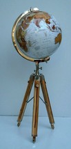 Floor World Globe With Wooden Tripod Stand 18&quot; Big Modern Map Atlas Glob... - $358.63