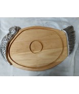 Thanksgiving Turkey Cutting Board Serving Platter Wood Pewter Trim 24 x 14 - $46.74