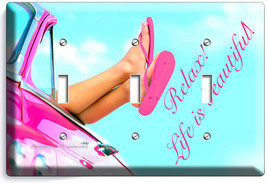 Pink Car Sexy Legs Feet Flip Flops Beach 3 Gang Light Switch Plates House Decor - $16.73