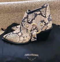 ZADIG &amp; VOLTAIRE N&#39;Dricks Wild Ankle Boots Western Gold Buckle Snake Leather  37 - £137.01 GBP