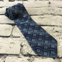 Paul Dione Mens Tie Blue Wavy Geo Print 100% Silk Business Corporate Wear - £7.82 GBP