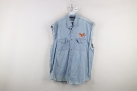 Vintage Y2K 2004 Mens 2XL POW MIA Eagle Cut Off Denim Jean Collared Button Shirt - $49.45