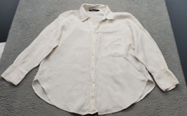 Zara Shirt Women Large White Linen Solid Long Sleeve Pocket Collared Button Down - $20.29