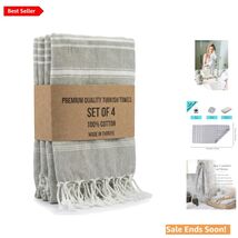 Turkish Cotton Hand Towels Set of 4 for Bathroom and Travel in Silver Gray - $28.66