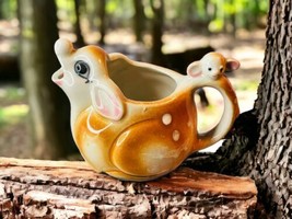 Mid Century Modern Deer Mouse Ceramic Handled Creamer Japan Kitschy Cute - £16.82 GBP