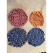 Set Of 4 Handmade Crochet Loom Hot Pad Trivet Potholders Octagon Various... - $243.66 MXN