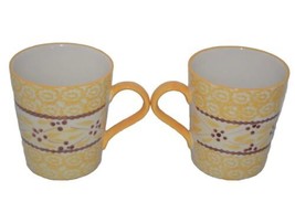 Set Of 2 Temptations By Tara Old World Yellow Floral 10 Oz Coffee Tea Cups Mugs - £12.89 GBP