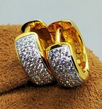 Round Simulated Diamond Hoop Style Huggi Earrings 14k Yellow Gold Plated - £46.89 GBP