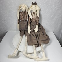 VTG Mr &amp; Mrs Rabbit Dolls 29&quot; Handmade Brown Primitive Folk Plush Easter Decor  - £43.12 GBP