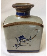 Blue and Brown Square Pottery Vase Flask Signed LN or IN 7 1/2” - £31.92 GBP