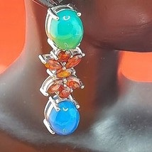 Clarity Enhanced Natural Green &amp; Blue Fire‎ Opal 925 Sterling Silver Earrings - $63.58